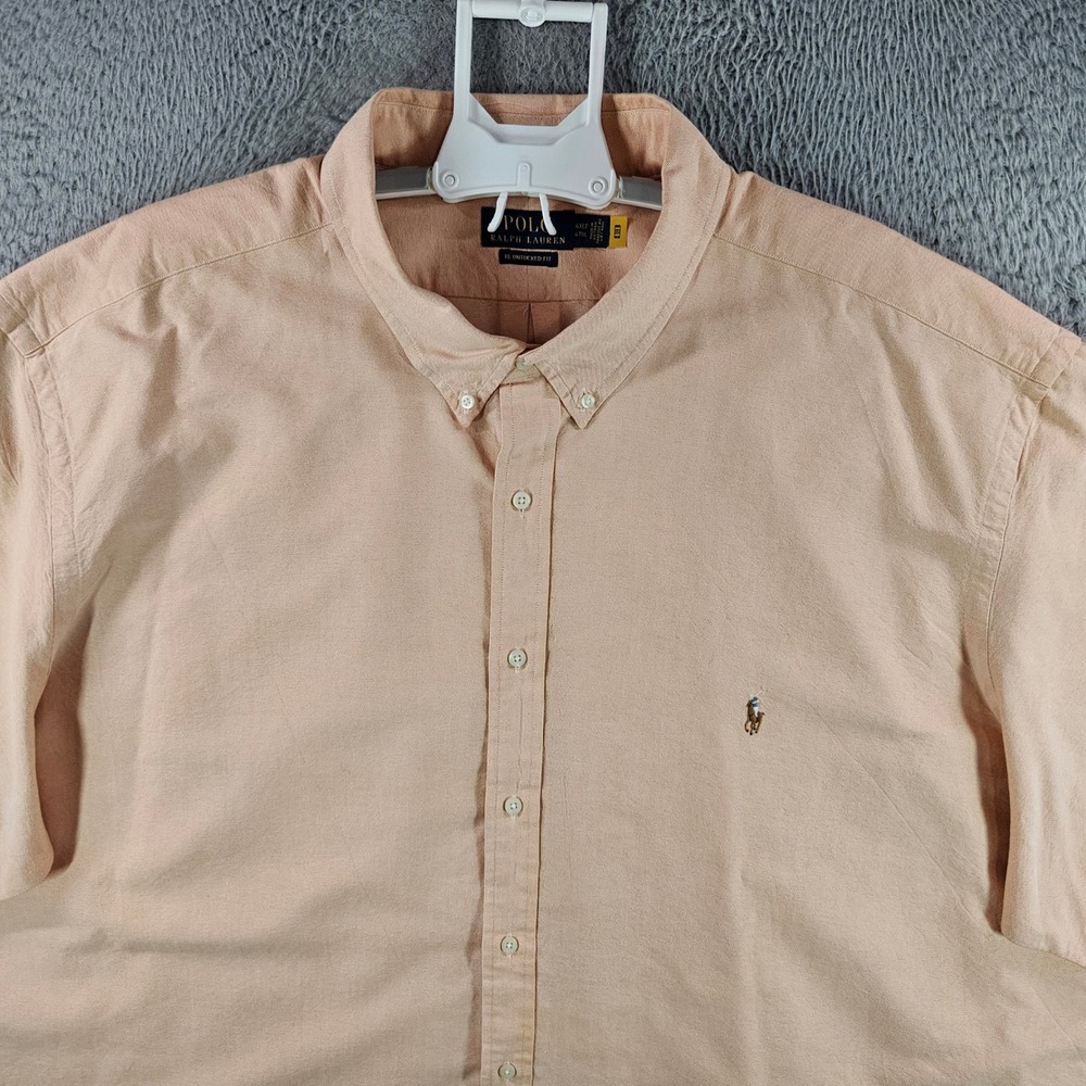 Polo Ralph Lauren Mens 4XLT Peach Orange Oxford Short Sleeve Untucked Fit Shirt - Picture 2 of 10